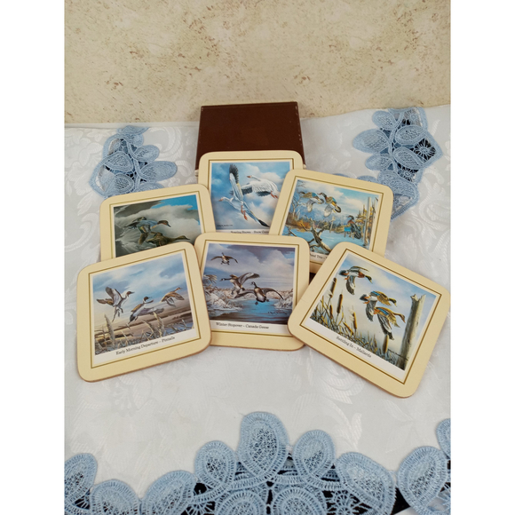 Clover Leaf Coasters UK Set of 6 Roger Buckley Images Wild Fowl In Flight USA 69 - Picture 1 of 6